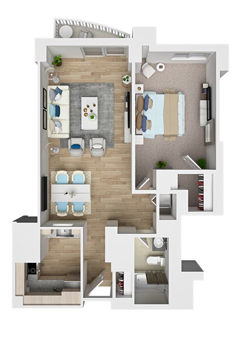 Floor plan for 1 bed, 1 bath, 804 sqft