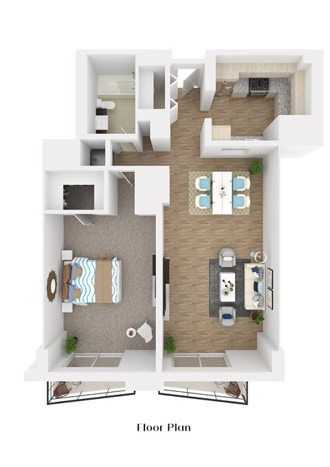 Floor plan for 1 bed, 1 bath, 854 sqft