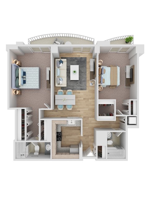 Floor plan for 2 beds, 2 baths, 1256 sqft