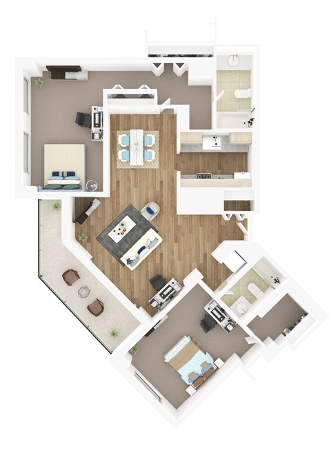 Floor plan for 2 beds, 2 baths, 1319 sqft