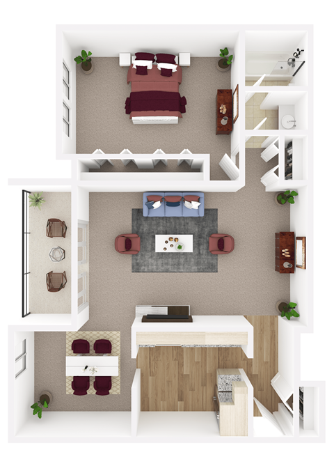 Floor plan for 1 bed, 1 bath, 780 sqft