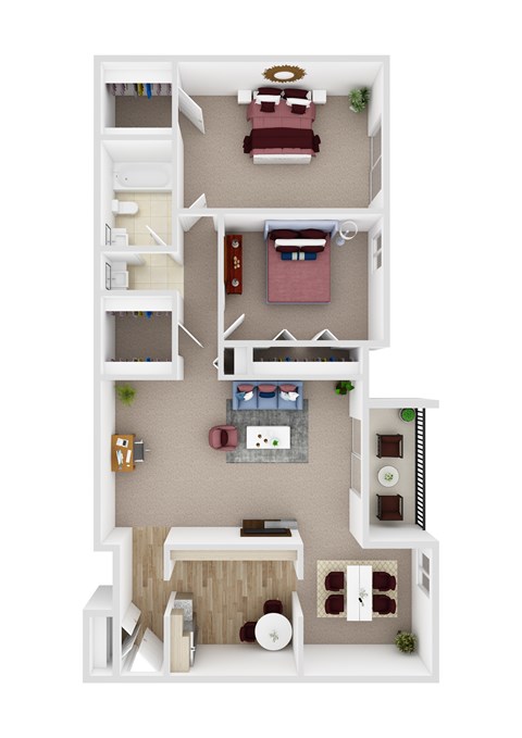 Floor plan for 2 beds, 1 bath, 1000 sqft