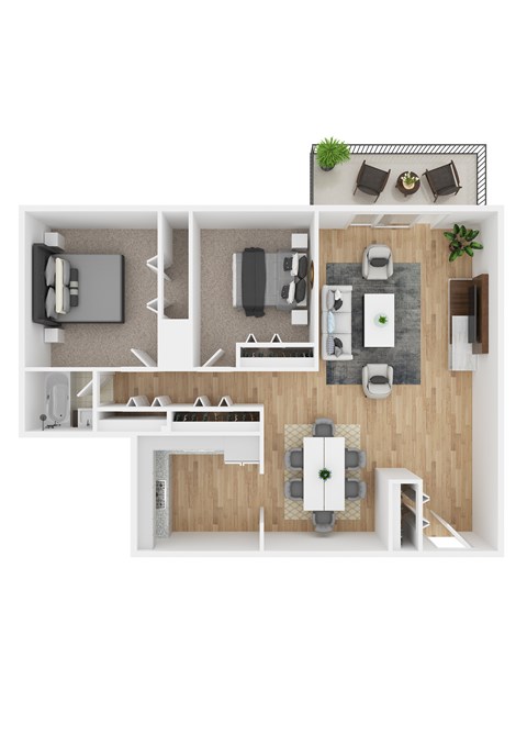 Floor plan for 2 beds, 1 bath, 1020 sqft