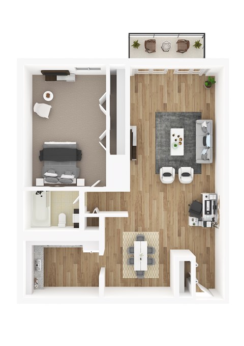 Floor plan for 1 bed, 1 bath, 782 sqft