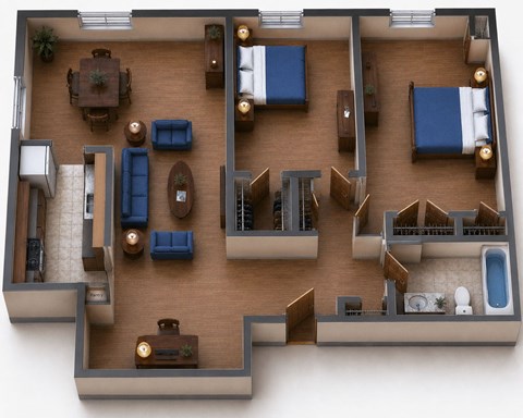 Floor plan for 2 beds, 1 bath, 1121 sqft