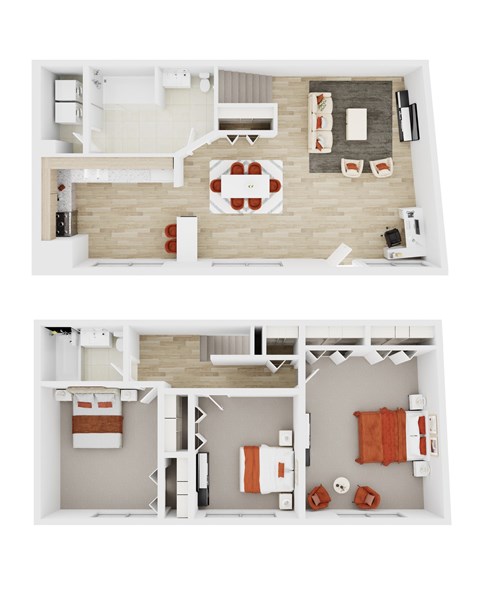 Floor plan for 3 beds, 2 baths, 1328 sqft