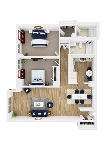 Floor plan for 2 beds, 2 baths, 1133 sqft