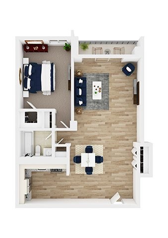 Floor plan for 1 bed, 1 bath, 791 sqft