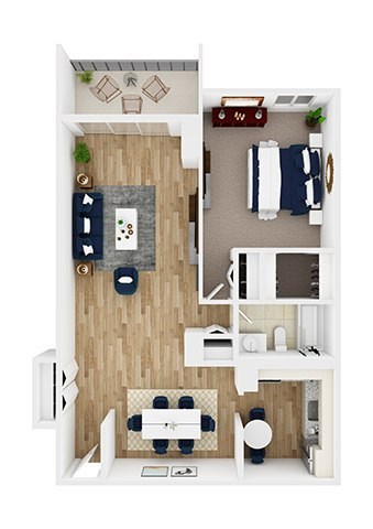 Floor plan for 1 bed, 1 bath, 1021 sqft