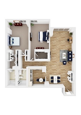 Floor plan for 2 beds, 2 baths, 1364 sqft