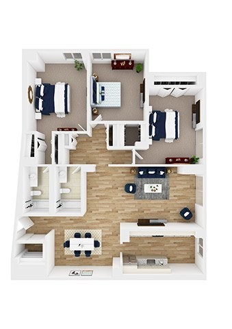 Floor plan for 3 beds, 2 baths, 1590 sqft