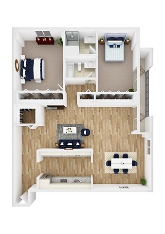 Floor plan for 2 beds, 2 baths, 1359 sqft