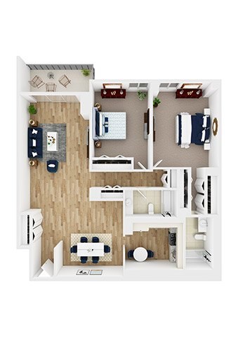 Floor plan for 2 beds, 2 baths, 1340 sqft