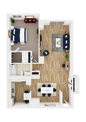 Floor plan for 1 bed, 1 bath, 923 sqft