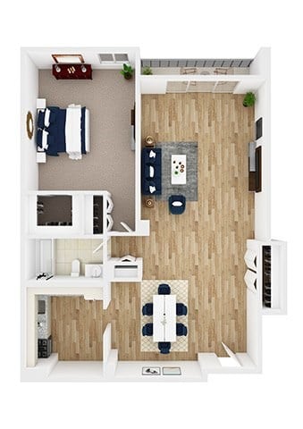 Floor plan for 1 bed, 1 bath, 893 sqft