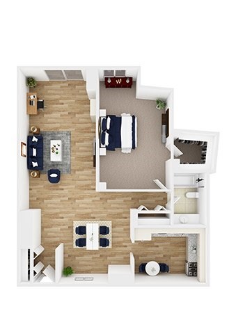 Floor plan for 1 bed, 1 bath, 1023 sqft