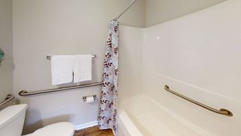 Large soaking tub in bathroom