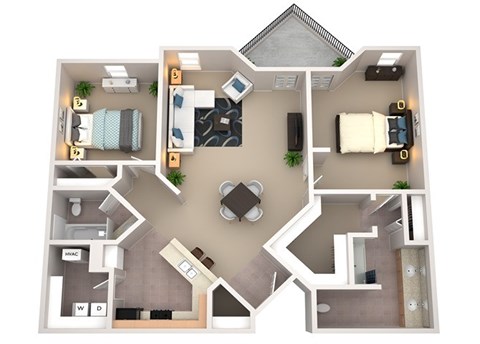 Floor plan for 2 beds, 2 baths, 1248 sqft