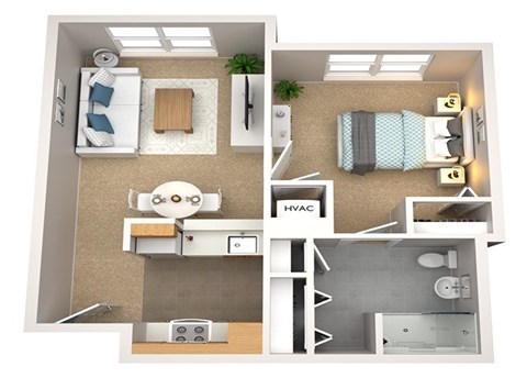 Floor plan for 1 bed, 1 bath, 534 sqft