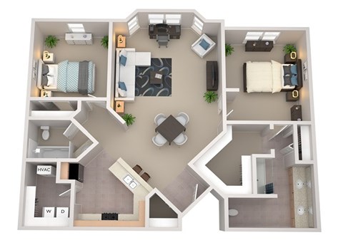 Floor plan for 2 beds, 2 baths, 1329 sqft