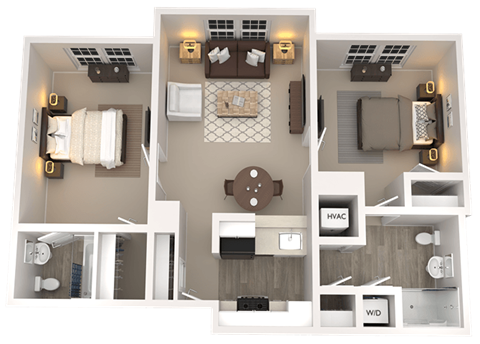 Floor plan for 2 beds, 2 baths, 825 sqft
