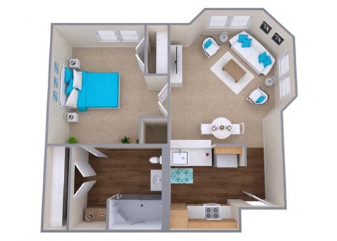 Floor plan for 1 bed, 1 bath, 551 sqft