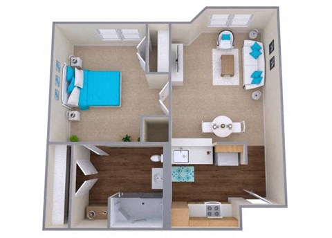 Floor plan for 1 bed, 1 bath, 528 sqft