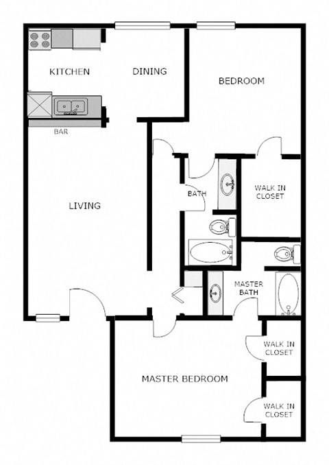 Floor plan for 2 beds, 2 baths, 1070 sqft