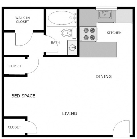 Floor plan for studio, 1 bath, 420 sqft