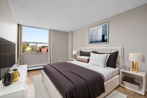 Ottawa apartment for rent - A bedroom with a large bed and a television.