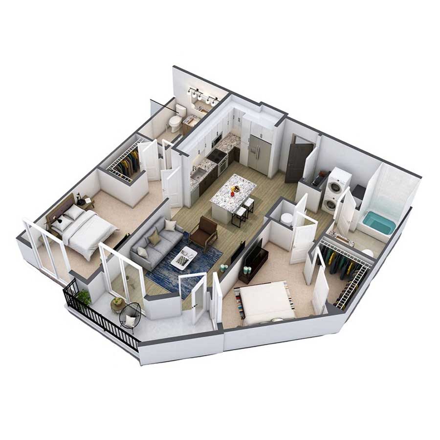 Floor plan for 2 beds, 2 baths, 1175 sqft