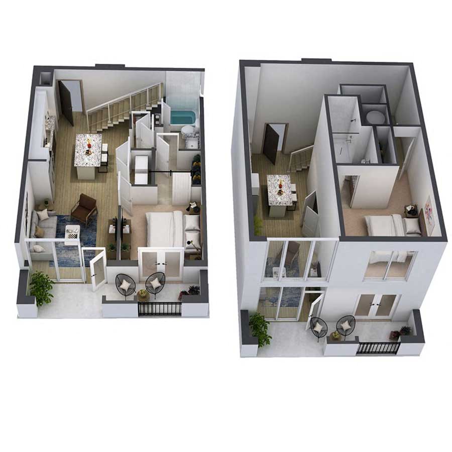 Floor plan for 2 beds, 2 baths, 1202 sqft