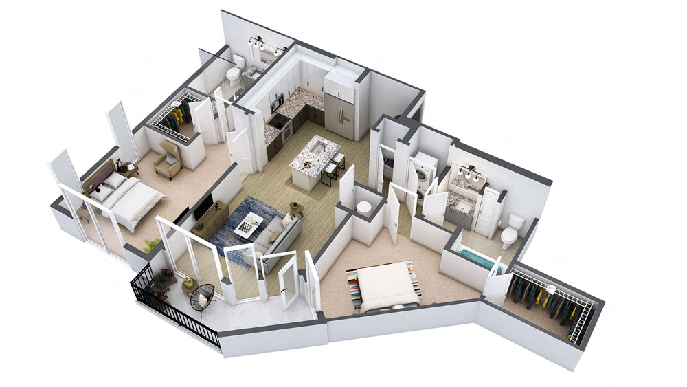 Floor plan for 2 beds, 2 baths, 1152 sqft
