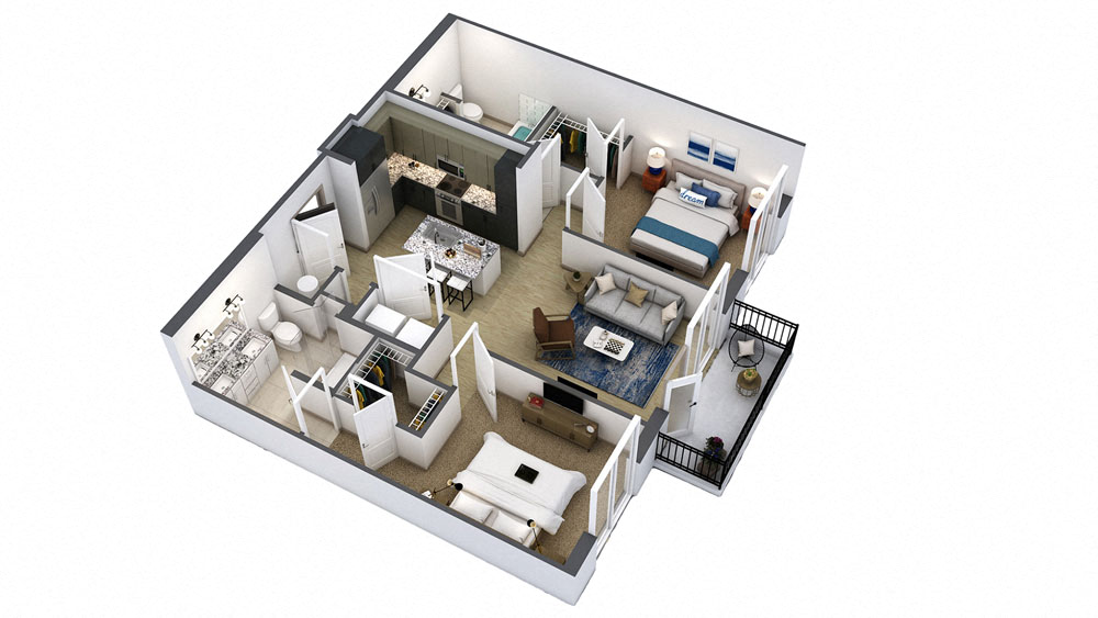 Floor plan for 2 beds, 2 baths, 1146 sqft