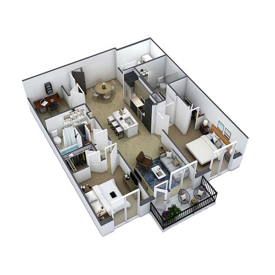 Floor plan for 2 beds, 2 baths, 1453 sqft