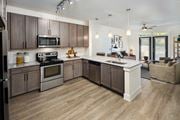 Atlanta apartment for rent - A modern kitchen with wooden cabinets and a granite countertops