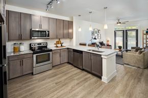 Atlanta apartment for rent - A modern kitchen with wooden cabinets and a granite countertops