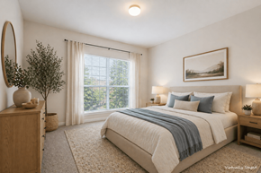 Stonecrest apartment for rent - A bedroom with a large bed and a painting on the wall.
