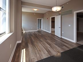 Cleveland apartment for rent - Model Suite with All New LVT Hard Surface Flooring at The Residences at Hanna in Cleveland OH - Living Area