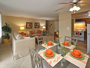 Euclid apartment for rent - Open concept living and dining area at Water's Edge Apartments, Euclid, Ohio