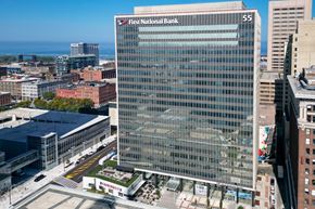 Cleveland apartment for rent - A tall glass building with the words