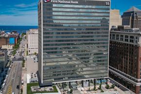 Cleveland apartment for rent - A First National Bank building is seen from a distance.