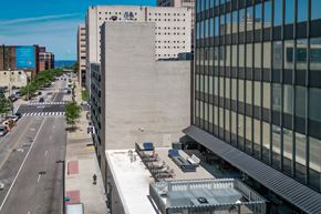 Cleveland apartment for rent - A view of a city street from a high vantage point.