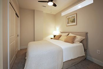 Carpeted bedrooms with ample closet space