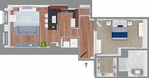 Floor plan for 1 bed, 1 bath, 740 sqft