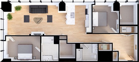Floor plan for 2 beds, 2 baths, 1405 sqft