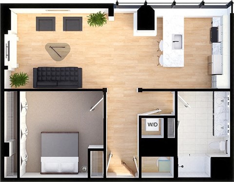 Floor plan for 1 bed, 1 bath, 980 sqft