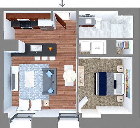 Floor plan for 1 bed, 1 bath, 600 sqft