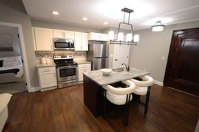 Cleveland apartment for rent - Kitchen with Island at Residences at Leader, Cleveland, OH, 44114