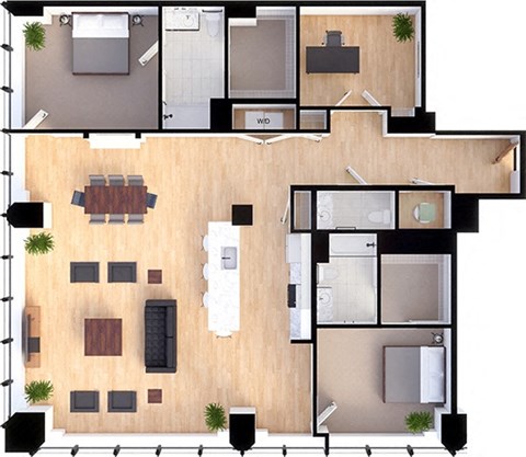 Floor plan for 2 beds, 2.5 baths, 2165 sqft